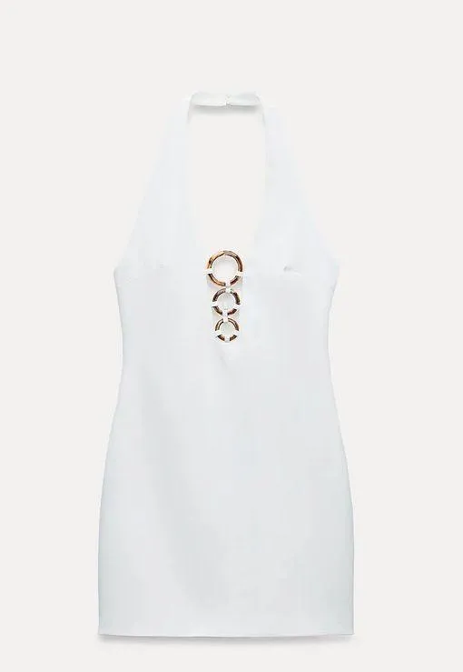 mini dress white fitted bodycon halter party cocktail - Image 11
