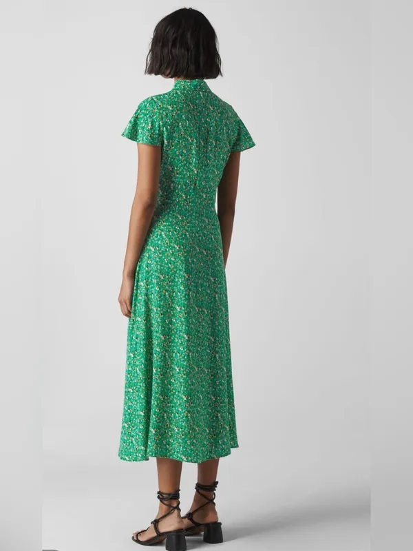 Whistles Green Ditsy Blossom Midi Shirt Dress 6 - Image 4
