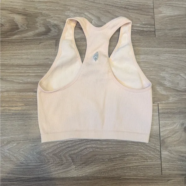 free people FP movement peach pink Ribbed V-Neck Racerback Sports Bra size small - Image 2