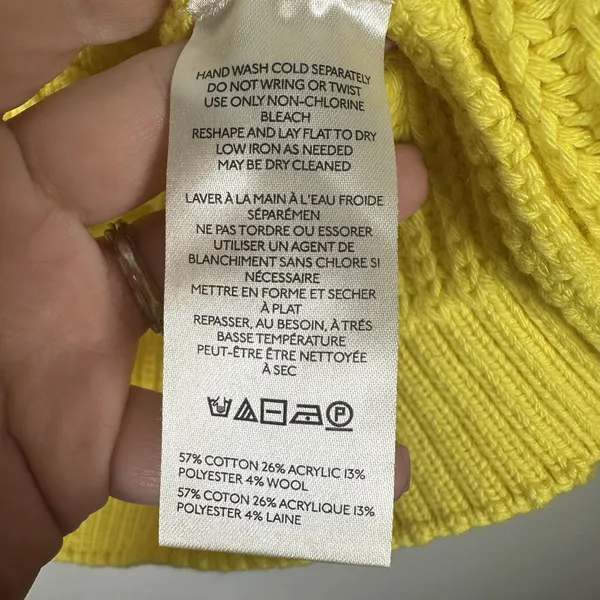 Anthropologie Maeve Yellow Chunky Knit Sweater Sz Medium Cotton Wool Blend Vneck - Image 5