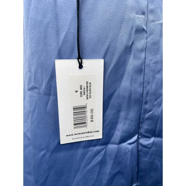 NEW WeWoreWhat Blue Satin Sleeveless Cowl Neck Cami Camisole Tank Slip Dress XL - Image 3
