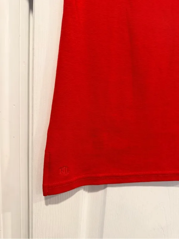 NWOT LRL Lauren Ralph Lauren Size S Red Boat Neck Cuffed Sleeve Top Cotton - Image 2