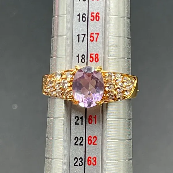 Purple Clear Rhinestone 14k Gold Electroplate Cocktail Ring Size 9 - Image 5