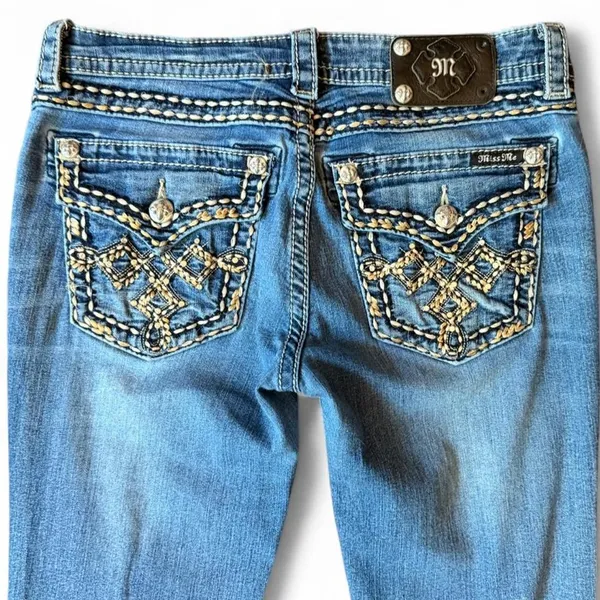 Miss Me Signature Rise Boot Jeans Size 30 Medium Wash Embellished Flap Pocket - Image 7