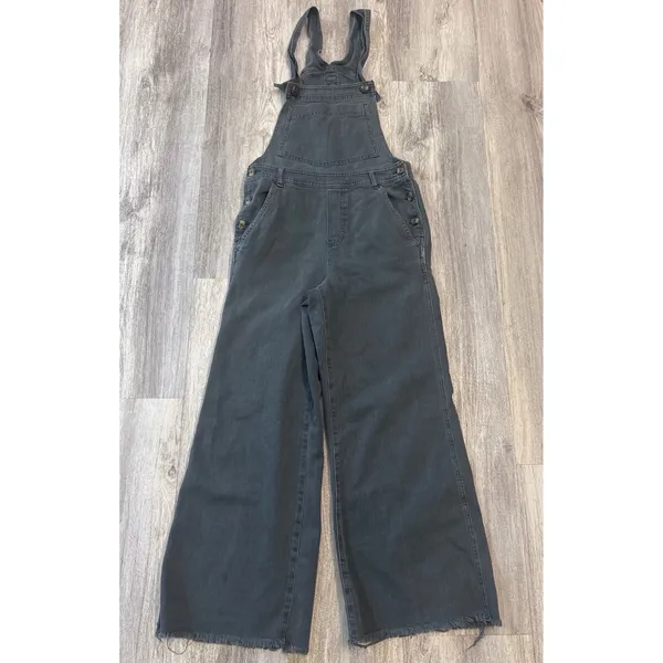 Aerie Womens Wide Leg Overalls Charcoal Gray Raw Hem Denim Size‎ Small - Image 2