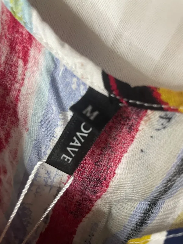 M CAVE Women's Medium Colorful Stripe Midi Dress Sleeveless Button Front Tie - Image 4