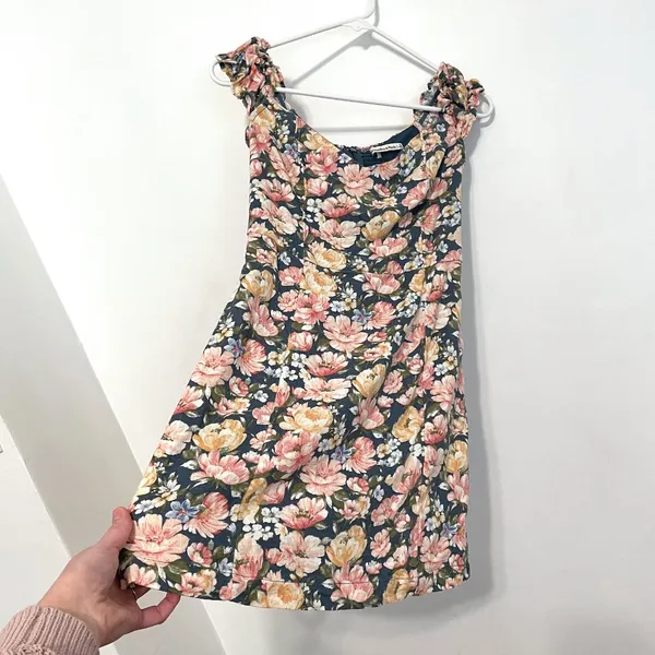 ABERCROMBIE & FITCH A&F Off the Shoulder Corset Mini Dress Blue Pink Etc Floral - Image 10