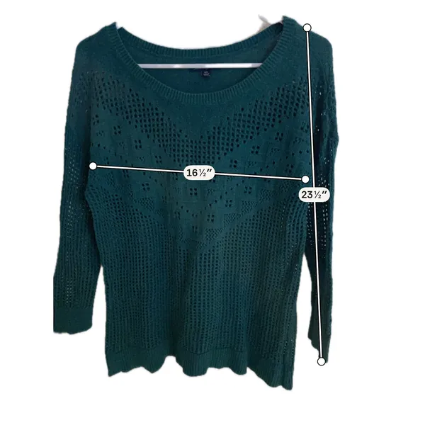 American Eagle Green‎ Open Knit Pointelle Sweater Womens Medium Y2K Forest Green - Image 3