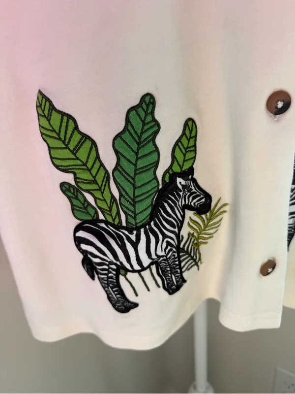 Blair Cream Embroidered Zebra Button Down Shirt XL Grandmacore Safari Animal - Image 5