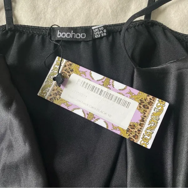 NWT Boohoo Black Satin Cowl Neck‎ Top - Image 3