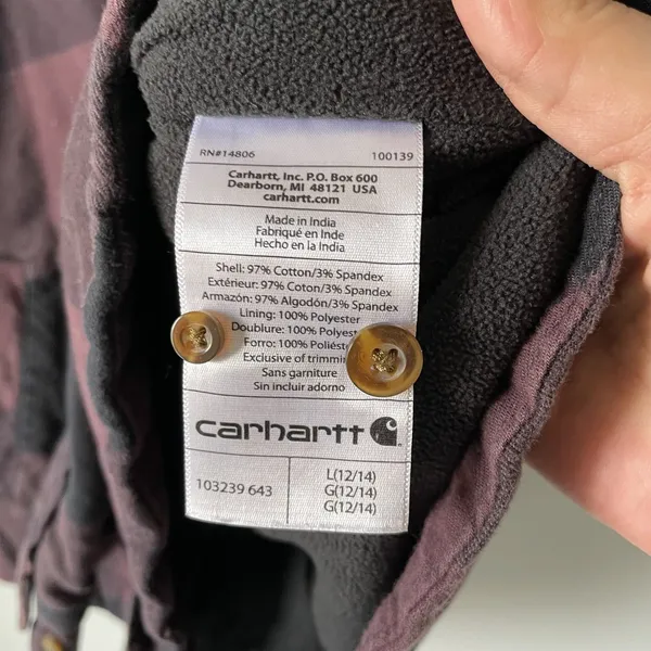 Carhartt Fleece Lined Flannel Button Up Black Maroon Long Sleeve Women's Large - Image 11