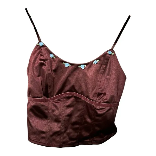 Wild Fable Corset Burgundy Crop Top with rosettes XS - Image 3