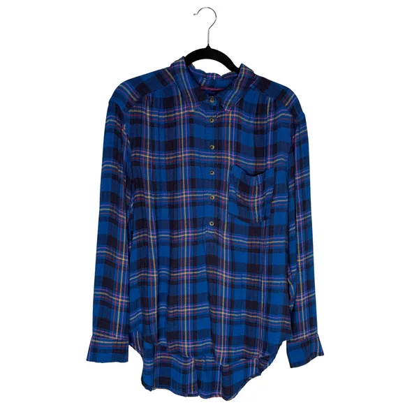 Anthropologie Plaid Tunic Womens M Blue Excellent‎ Button Back Flannel Shirt - Image 2