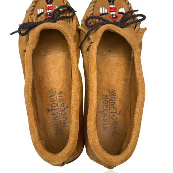Minnetonka Thunderbird Animikii Moccasins Womens Size 10 Beaded Fringe Slip On‎ - Image 7