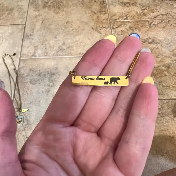 Mama bear necklace with one cub gold bar necklace - Image 2