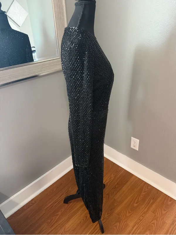 Mac Duggal Fully Beaded Whimsygoth MIDI Cocktail Sheath Dress Black 8. - Image 5