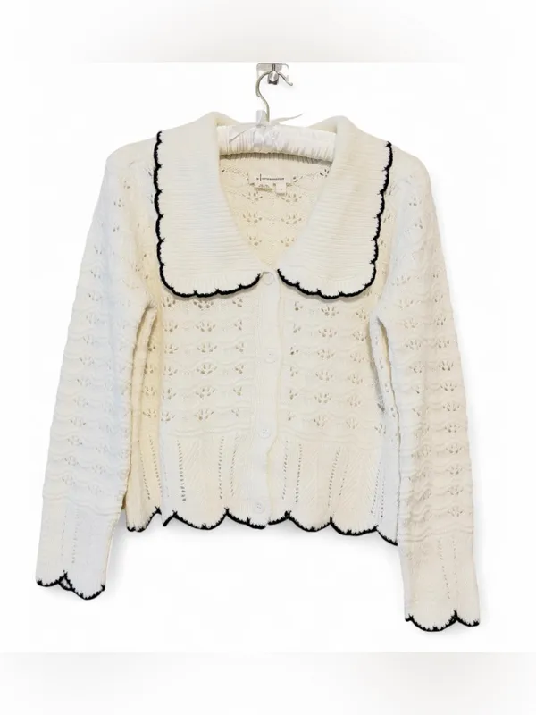 Anthropologie Women’s Collared Pointelle Button Front Cardigan Sweater Size L - Image 3
