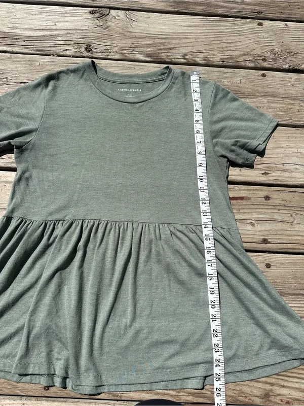 American Eagle Olive Drab Peplum Swing Top, Size S - Image 3