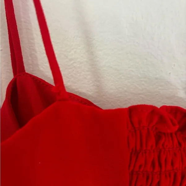 Polly Red Tie Shoulder Ruched Mini Dress Size 2 - Image 11