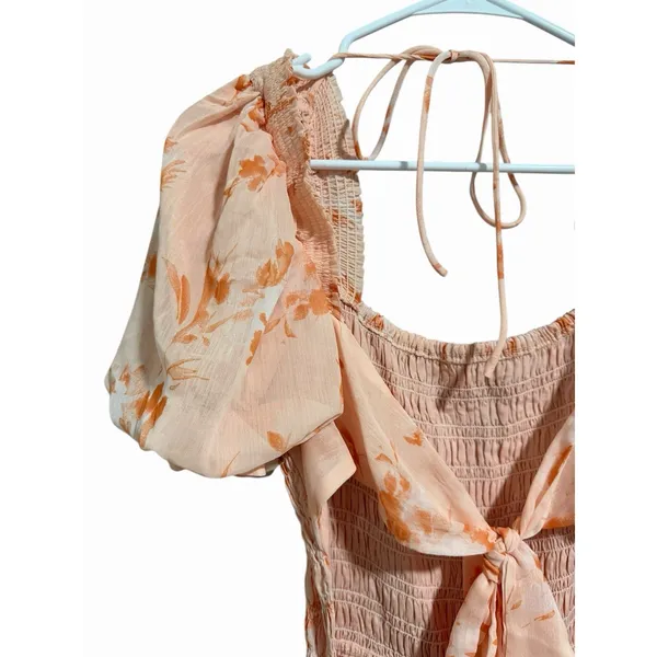 Olia Tiered Maxi Dress Orange‎ Floral Chiffon Short Sleeve Women's Size X-Large - Image 12