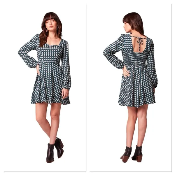 B.O.G. Band Of The Free Womens Genevieve Teal‎ Diamond Long Sleeve Mini Dress S - Image 2