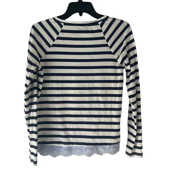 Sanctuary Women's Size Small Striped Navy Cottage Long Sleeve Lace Hem‎ Top - Image 6