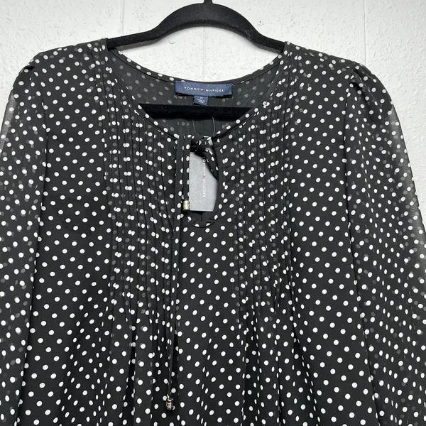 Tommy Hilfiger Polka Dot Babydoll Sheer Top Womens Medium Office Career Formal - Image 3
