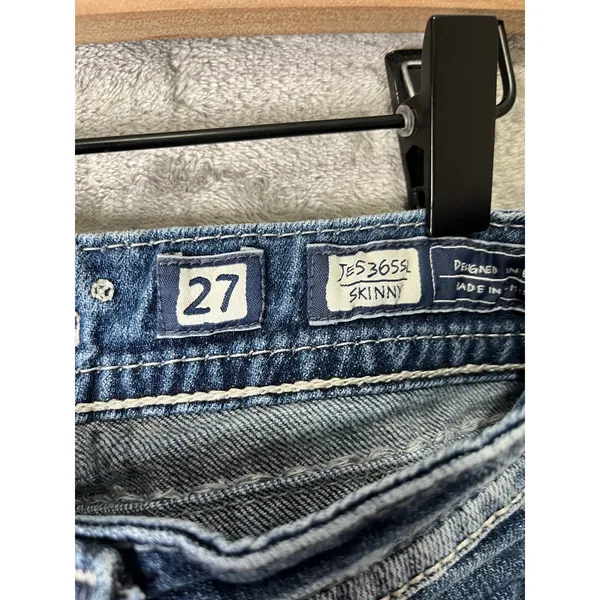 Miss Me Jeans Skinny Embellished Distressed Medium Wash Denim Buckle Y2K Size 27 - Image 6