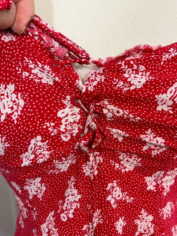 Free People Small Red Ditsy Floral Tie-Front Mini Tank Dress - Image 10