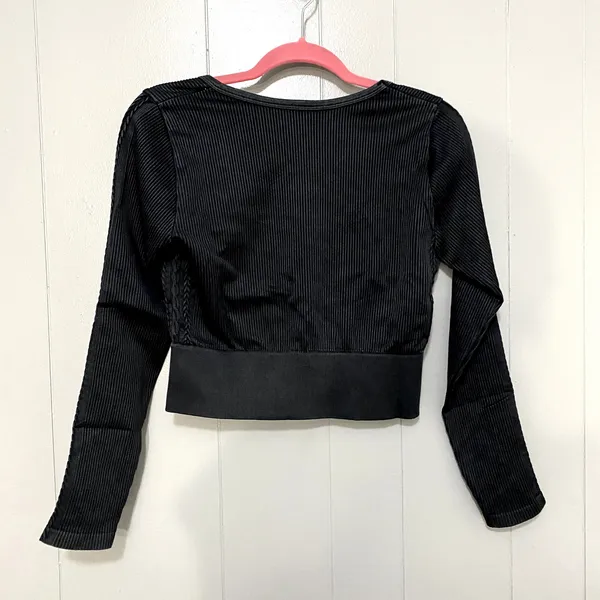 NEW Aerie Offline Black Sidewalk Seamless Ribbed Long Sleeve Cropped Top XL - Image 5