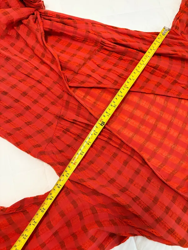 Zara Rust Orange Plaid Wrap Tie Mini Dress Deep V Boho Festival Cottage Peasant Size M - Image 5