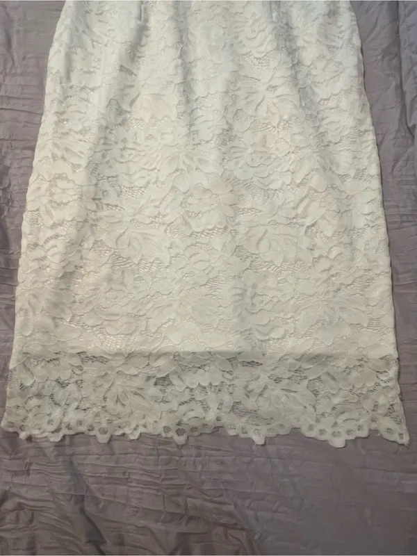 White Lace with Satin Finish Halter Sheath Dress Size M - Image 12