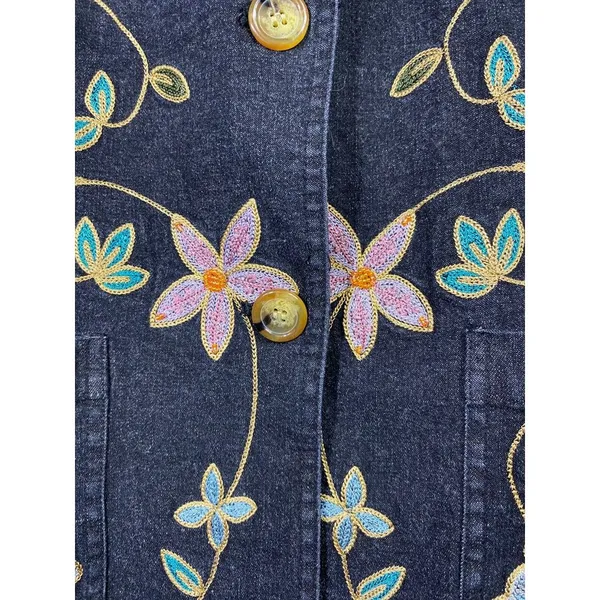 Vtg Maggie Sweet‎ Jean Blazer Jacket Women M Black Floral Embroidered Sequin Art - Image 4