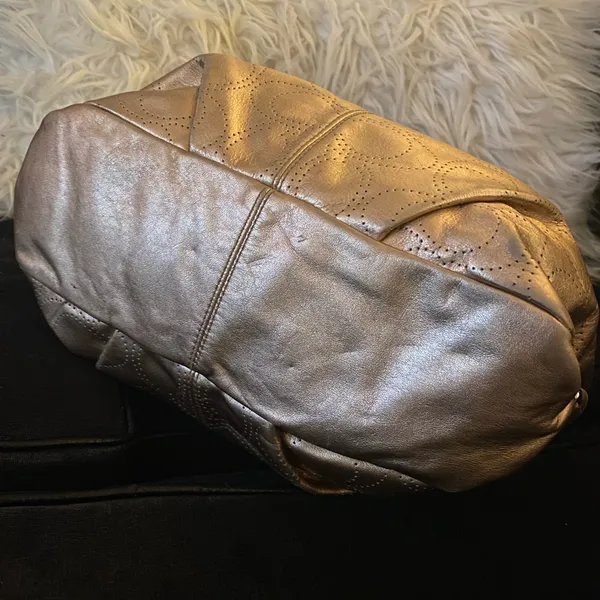 Coach Brooke Metallic Gold Leather Shoulder Bag Purse Signature Perforated Tote - Image 7