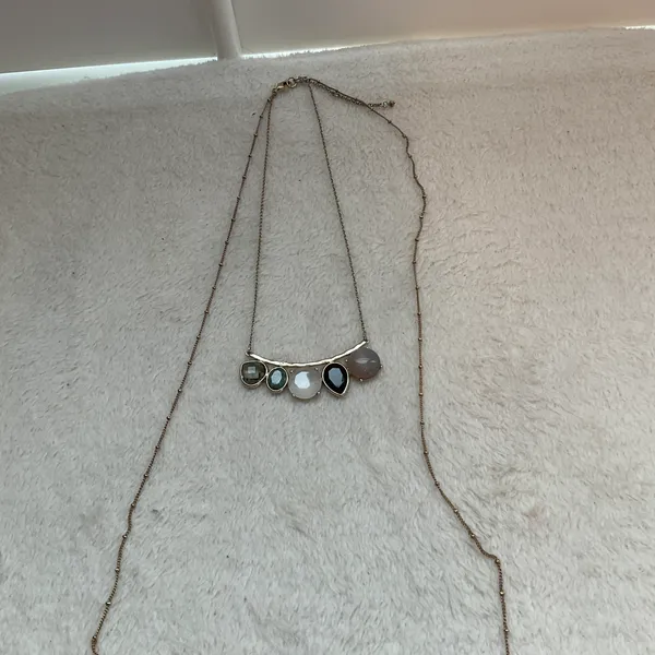 Two Layered Necklace with stones Silver - Image 4