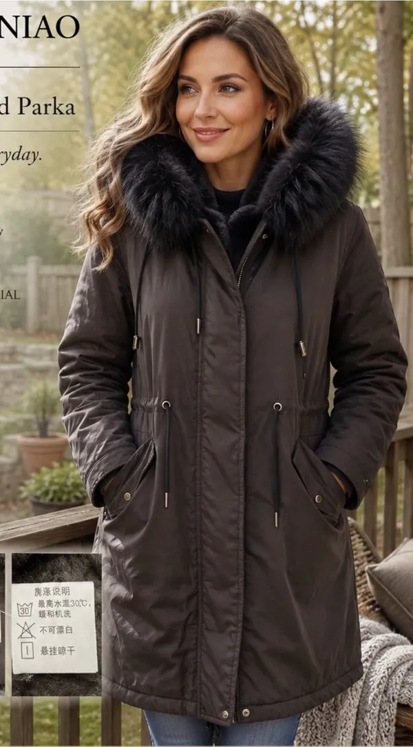 Source Unknown XUANHUANIAO Faux Fur Hooded Parka Jacket - Black size XL - Image 2