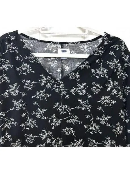 Old Navy Black Floral‎ Print Dress Cottagecore Dark Garden Artsy Women's Large - Image 10