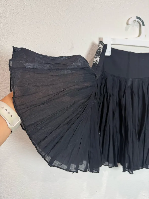Free People Black Mini Skirt Boho Embroidered Mirror Fairycore Flirty Whimsygoth - Image 6