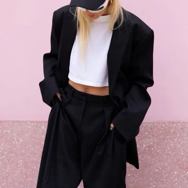 Kaia x Zara NWT Full Length Pants Womens XS Pleated Black Trousers Career Masc - Image 6