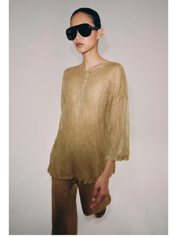Zara NWT Metallic Gold oversized Tunic Top cover up - Image 3