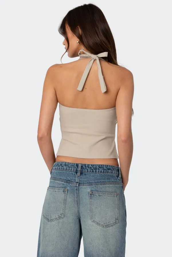 Edikted Beige Dara Halter Top - Image 2