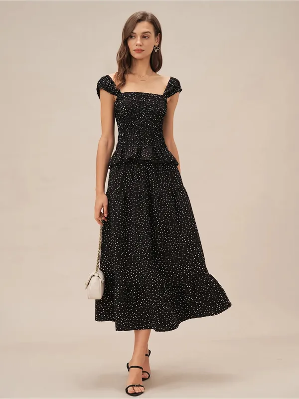 Rihoas Smocked Square-Neck Black Polka Dot Tank Top - Image 2