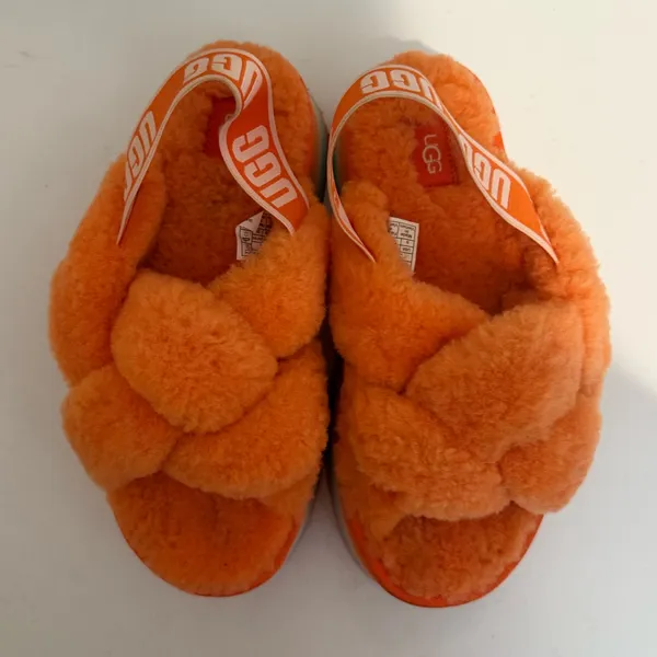 UGG Disco Knot Slides Orange Platform Sandal Sheepskin Fluffy Size 8 - Image 3