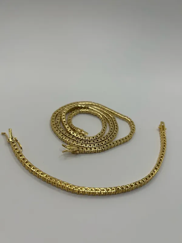 Moissanite Iced Out Tennis Chain and Bracelet Set Gold 3mm VVS1 22” and 7” - Image 3