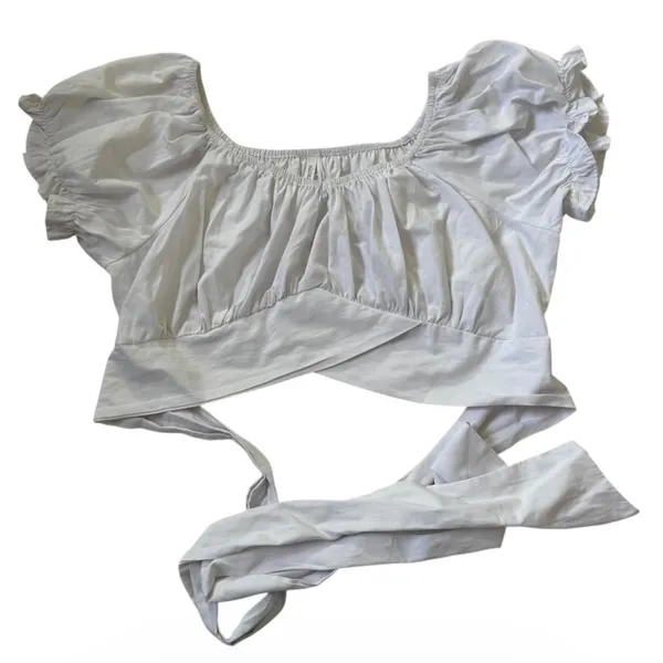 Live 4 Truth Womens XL White Puff Sleeve Wrap Tie Waist Crop Top | 0108 - Image 3
