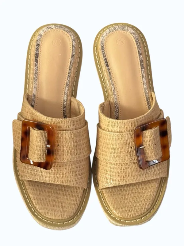 Chunky Wedge Raffia Espadrille Platform Slide Sandals With Tortoiseshell Buckle - Image 10
