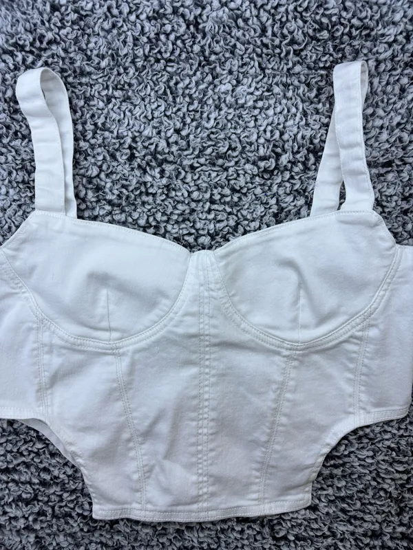 Y2K Zara Structured White Denim Bustier Corset Top Crop Camisole in XXL #corsettop - Image 2