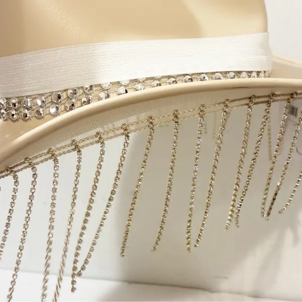 Cowboy‎ Western Cream Hat With Silver Rhinestone Fringe Festival Concert NEW - Image 2