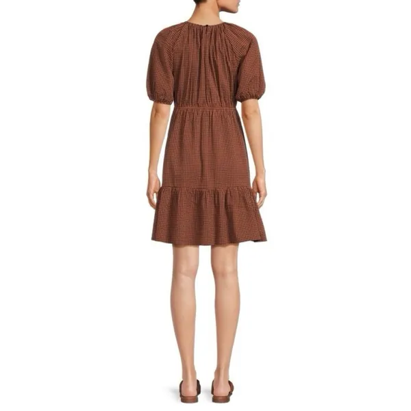 RAILS Dress Size‎ S Brown Black Khloe Russet Gingham Seersucker Mini Puff Sleeve - Image 4