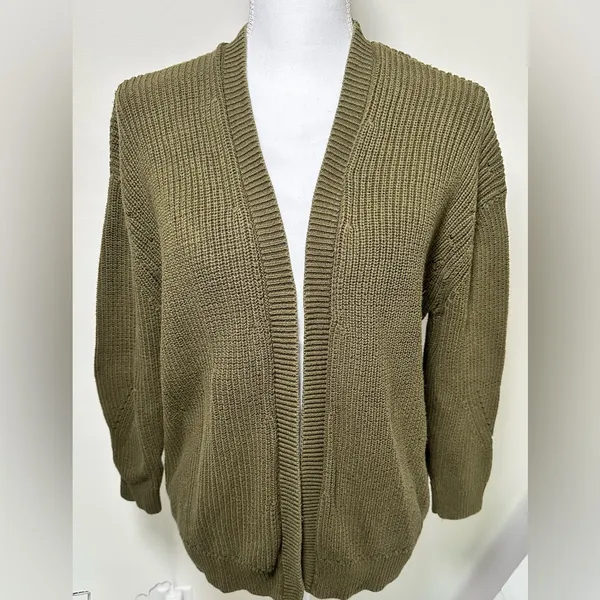 MANGO cotton knit cardigan in dark green - Image 3
